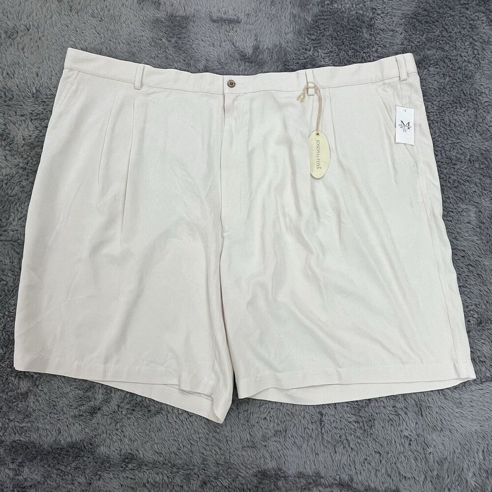 Joseph Feiss Shorts Mens 52 (Fits 50x8.5) Beige 100% Silk Pleated Chino - NEW